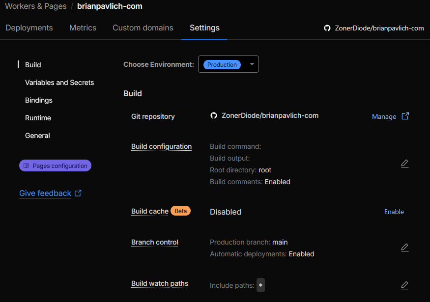 Domain name and settings