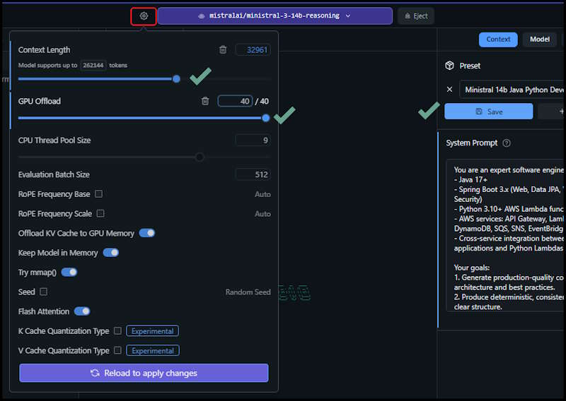 LM Studio other settings screen