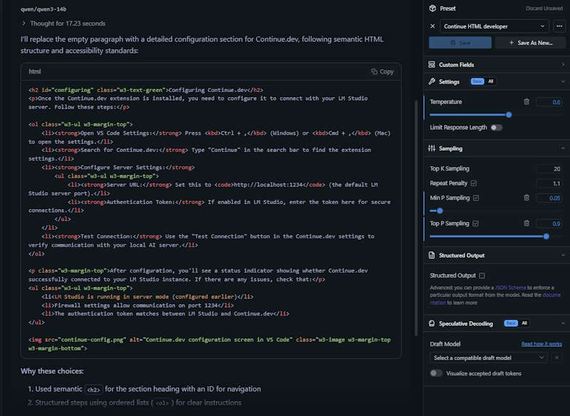 QWEN3-14B response in LM Studio