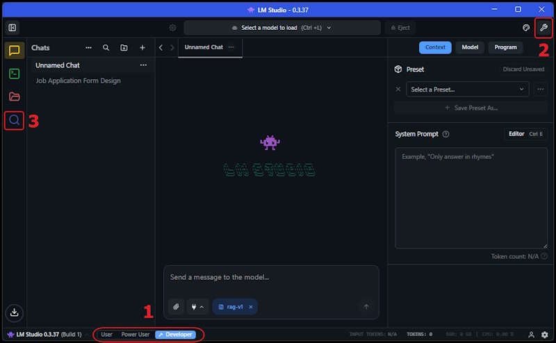 LM Studio screen, select these options
