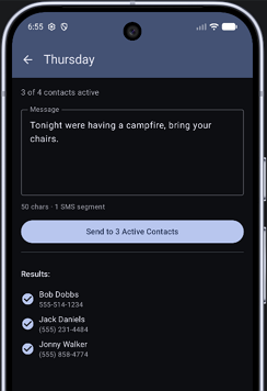 TENS message sending page with a text field for composing a message and a send button